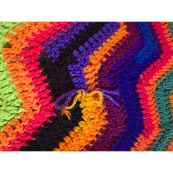 Vintage Psychedelic Zigzag Chevron Tight Knit Afghan Throw Blanket Crochet Color - Picture 10 of 11